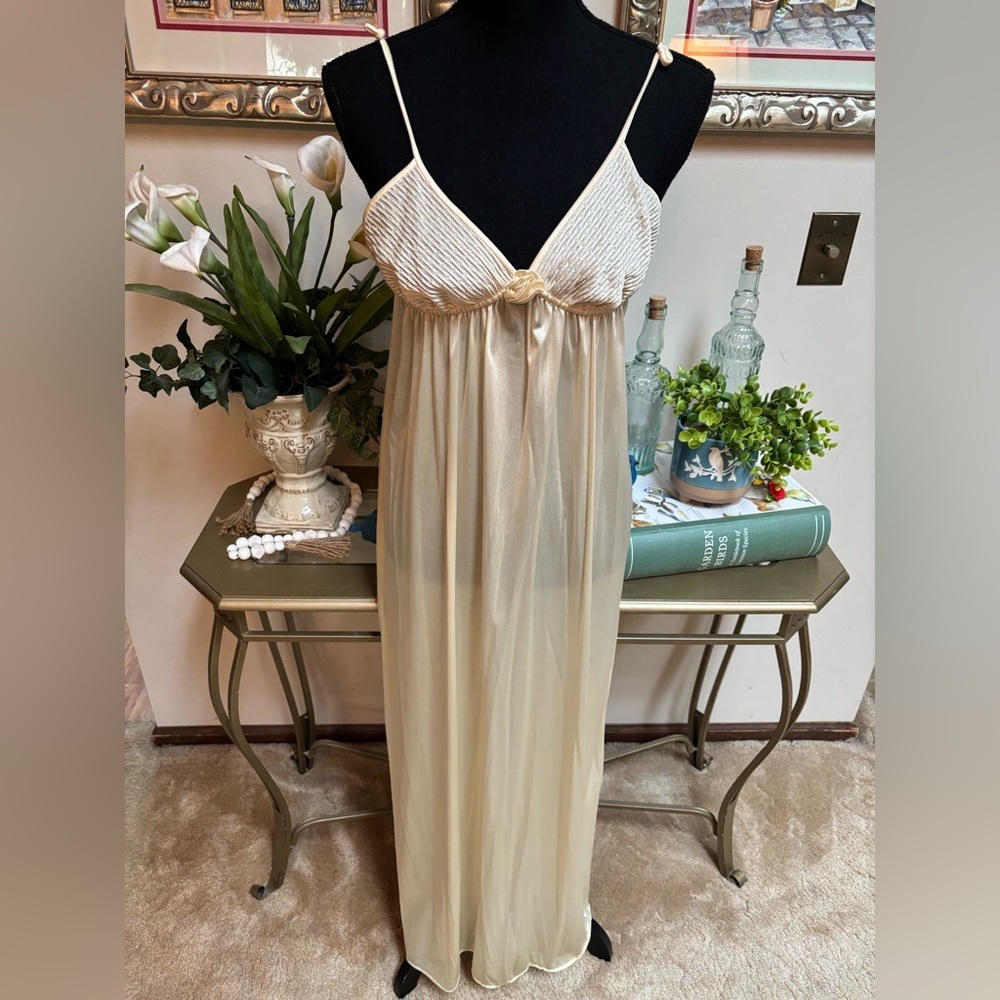 Vintage Gilligan & O'Malley Cream Maxi Lace Slip Dress & Crop Top Set Sz S - Picture 9 of 15